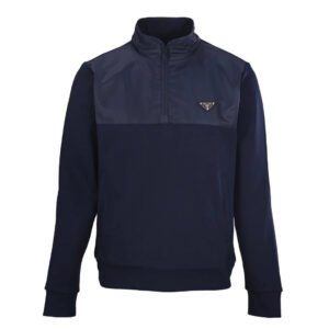 Pull Prada bimatière Re-Nylon à demi-zip - Bleu marine