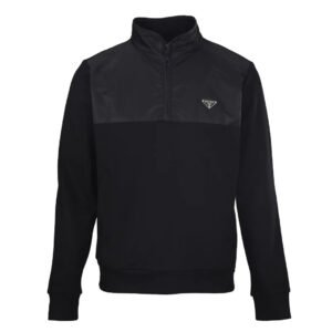 Pull Prada bimatière Re-Nylon à demi-zip - Noir